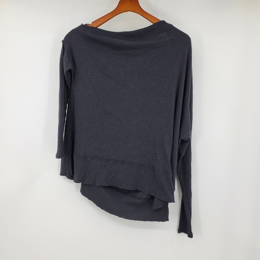 We The Free Free People Grey Asymmetrical Ribbed Long Sleeve Shirt Small Grunge